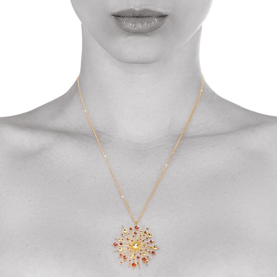 Contemporary Orange Sapphire 9 Karat Yellow Gold Soleil Pendant Chain Necklace Natalie Barney For Sale