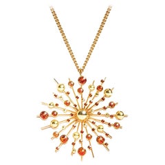 Orange Sapphire 9 Karat Yellow Gold Soleil Pendant Chain Necklace Natalie Barney