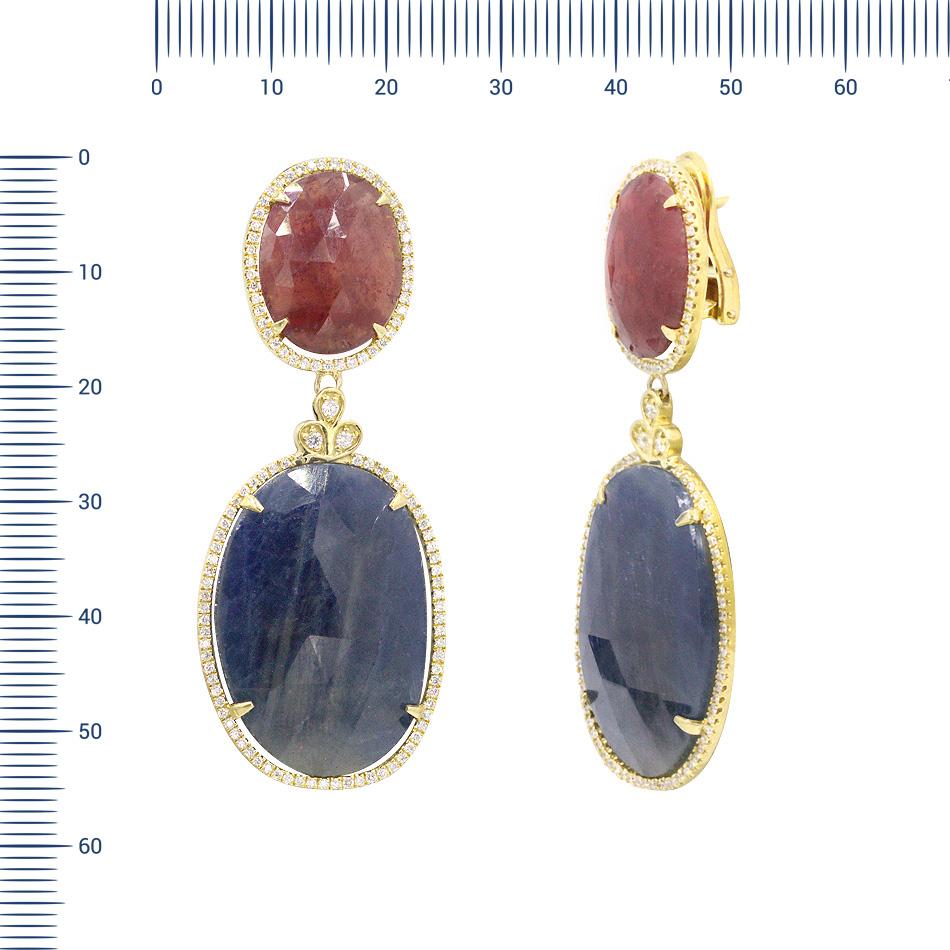 Orange Sapphire and Blue Sapphire Diamond 18 Karat Gold Earrings for Her In New Condition For Sale In Montreux, CH