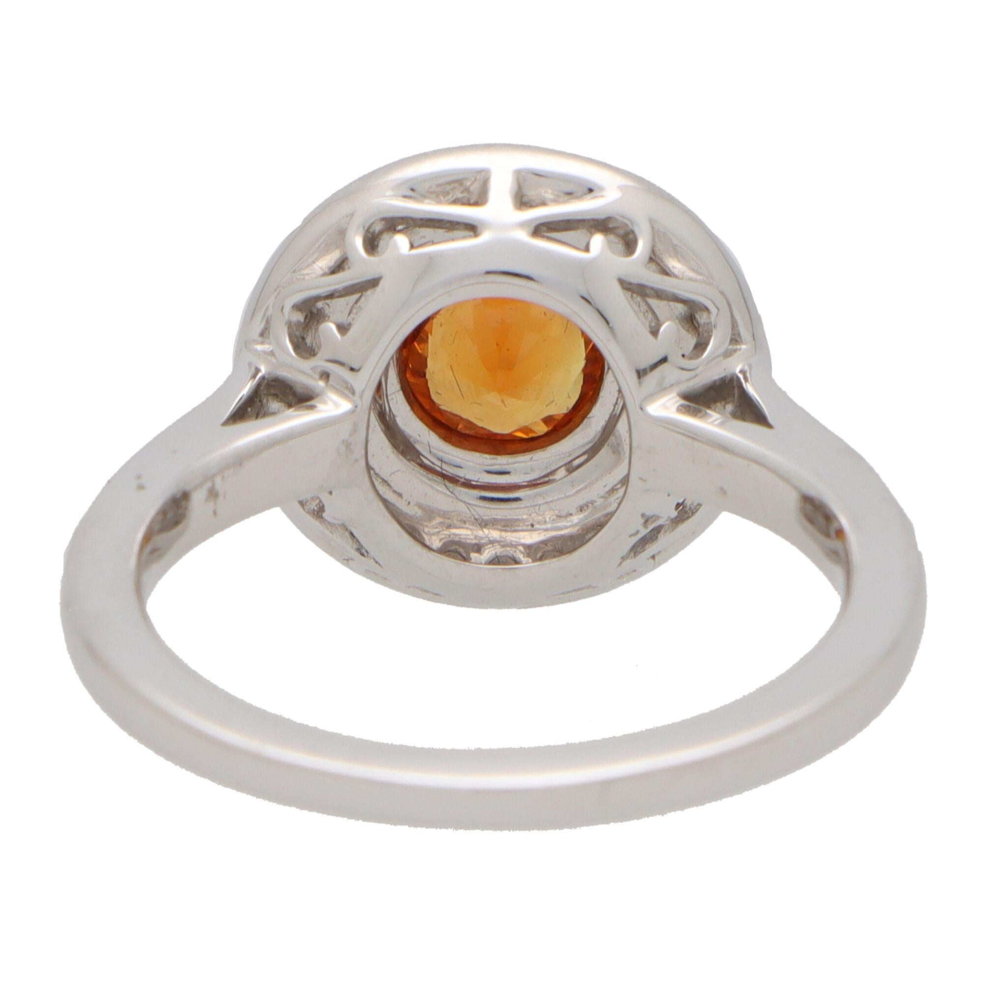 Round Cut Orange Sapphire and Diamond Double Target Ring Set in 18k White Gold