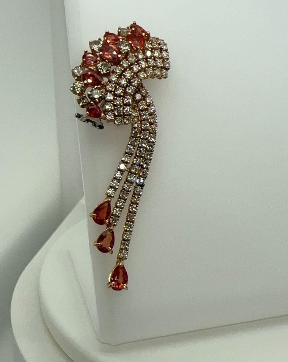 Orecchini con zaffiro e diamante giallo arancio 18k con machete perfetto 