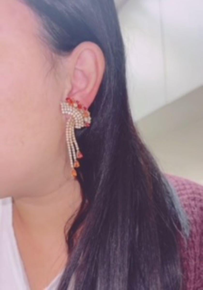 da uomo o donna Orecchini a lampadario con zaffiri e diamanti Orange, tutti naturali in vendita