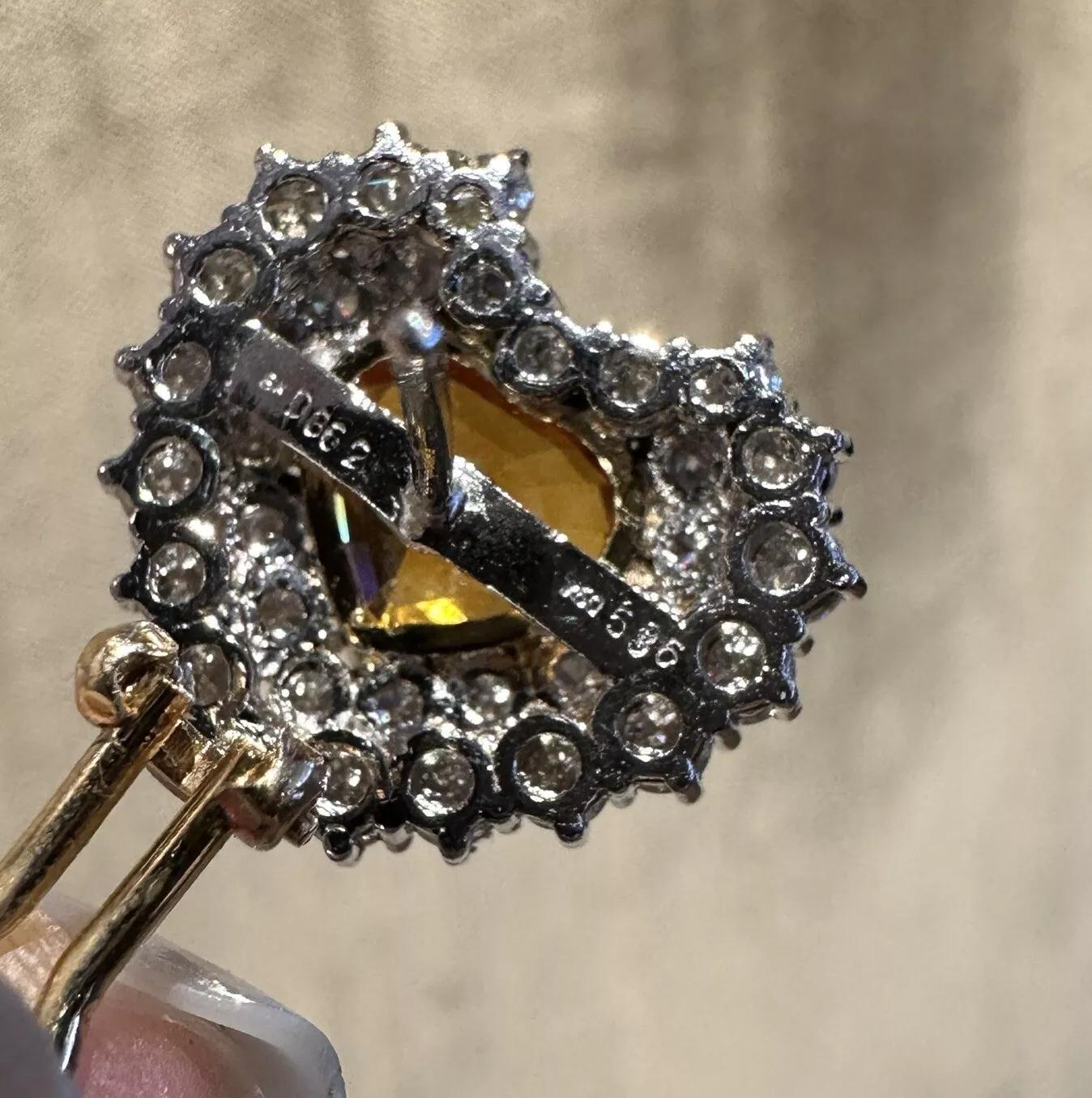 Boucles d'oreilles cœur en or jaune et blanc 18 carats, saphir orange et diamants Pour femmes en vente
