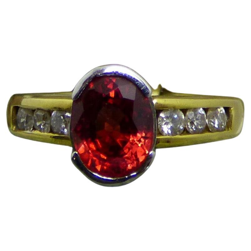 Orange Sapphire and Diamond Ring in 18K Gold For Sale