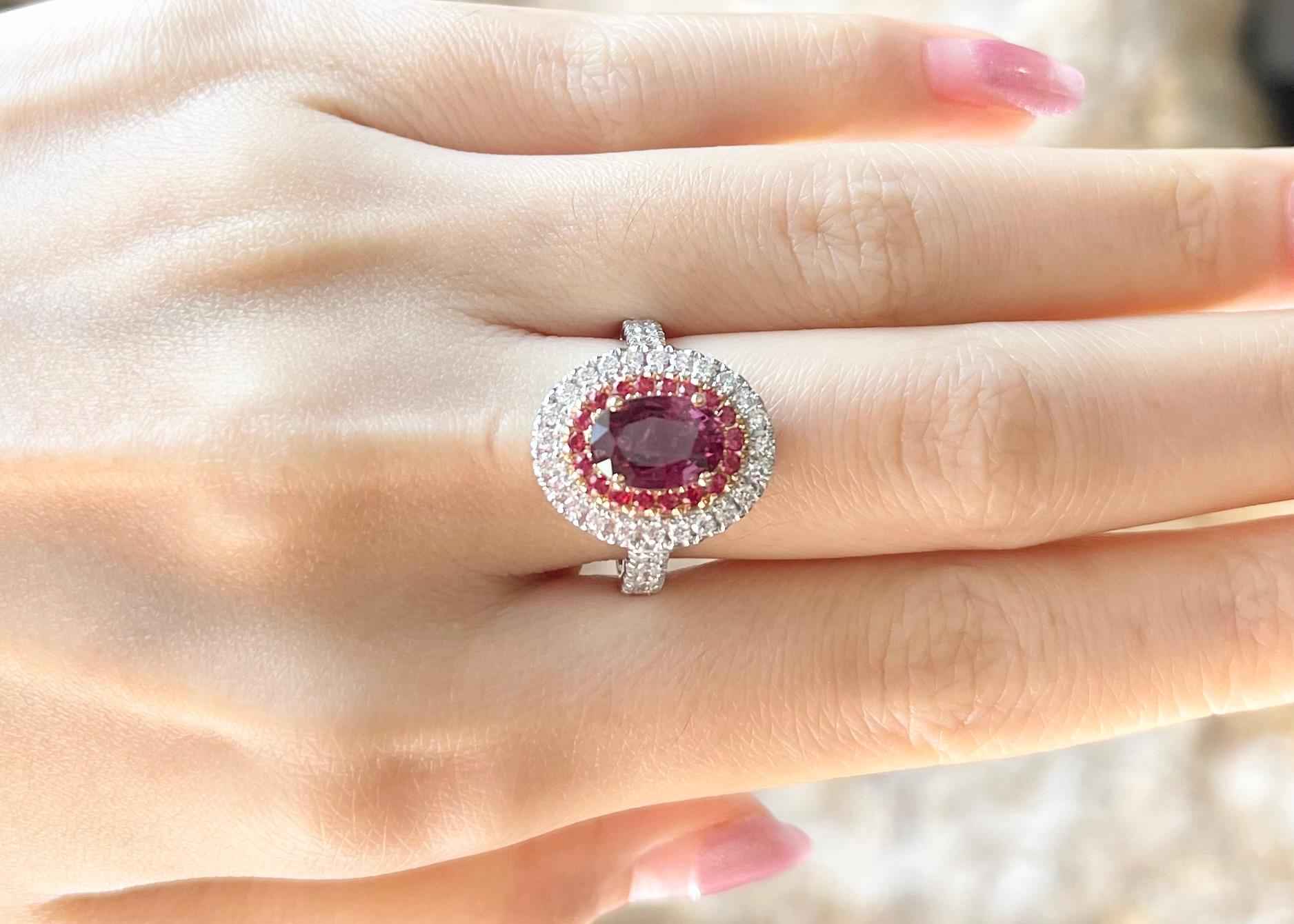 Orange Sapphire 2.15 carats with Orange Sapphire 0.33 carat and Diamond 0.68 carat Ring in 18K White Gold Settings

Width:  1.4 cm 
Length: 1.7 cm
Ring Size: 54
Total Weight: 6.99 grams

