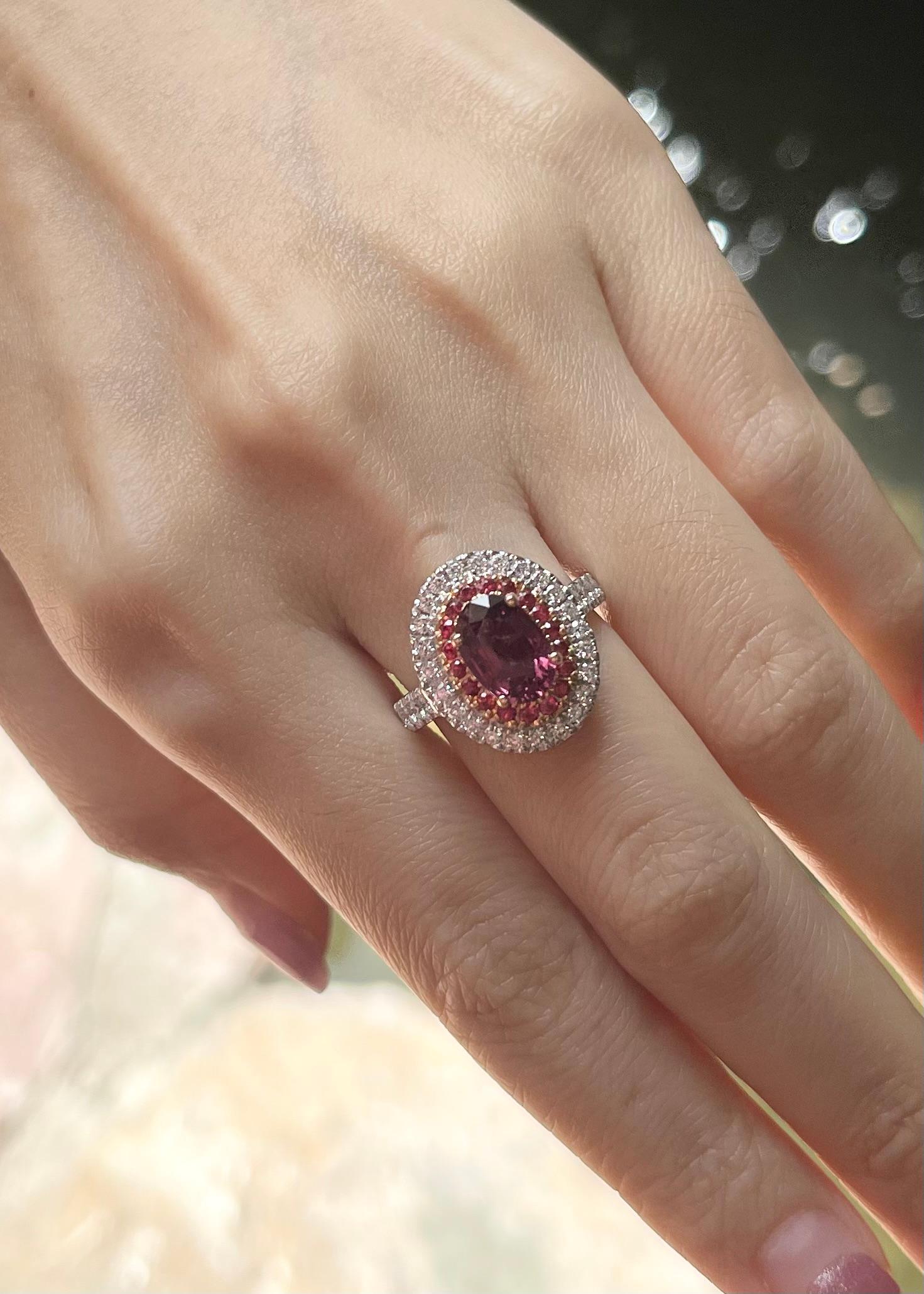 Contemporary Orange Sapphire and Diamond Ring in 18K White Gold Settings For Sale