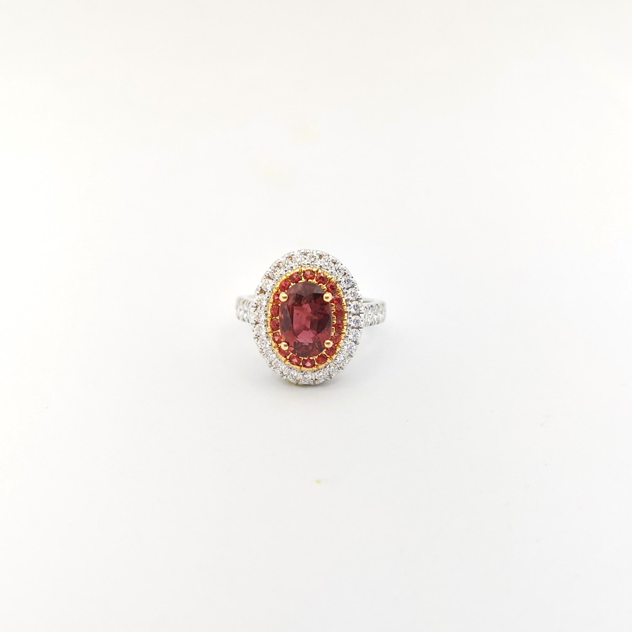 Orange Sapphire and Diamond Ring in 18K White Gold Settings For Sale 1