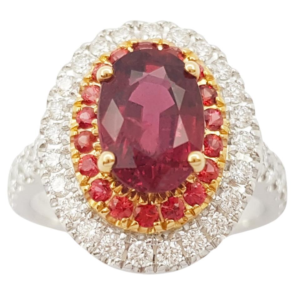 Orange Sapphire and Diamond Ring in 18K White Gold Settings For Sale