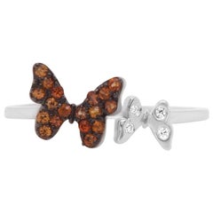 Orange Sapphire Black Rhodium 14 Karat White Gold Butterfly Ring