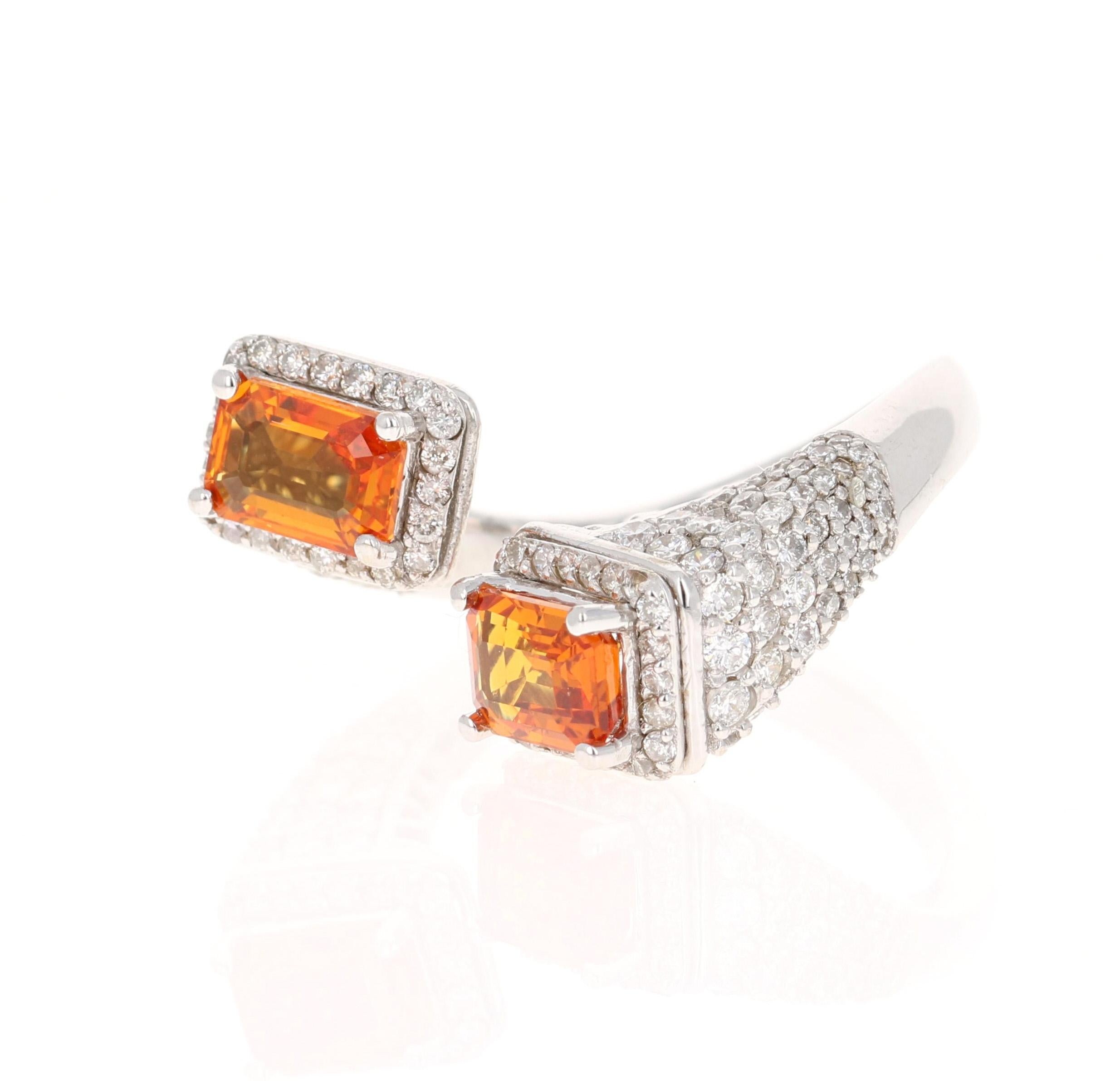 Modern Orange Sapphire Diamond 14 Karat White Gold Cocktail Ring