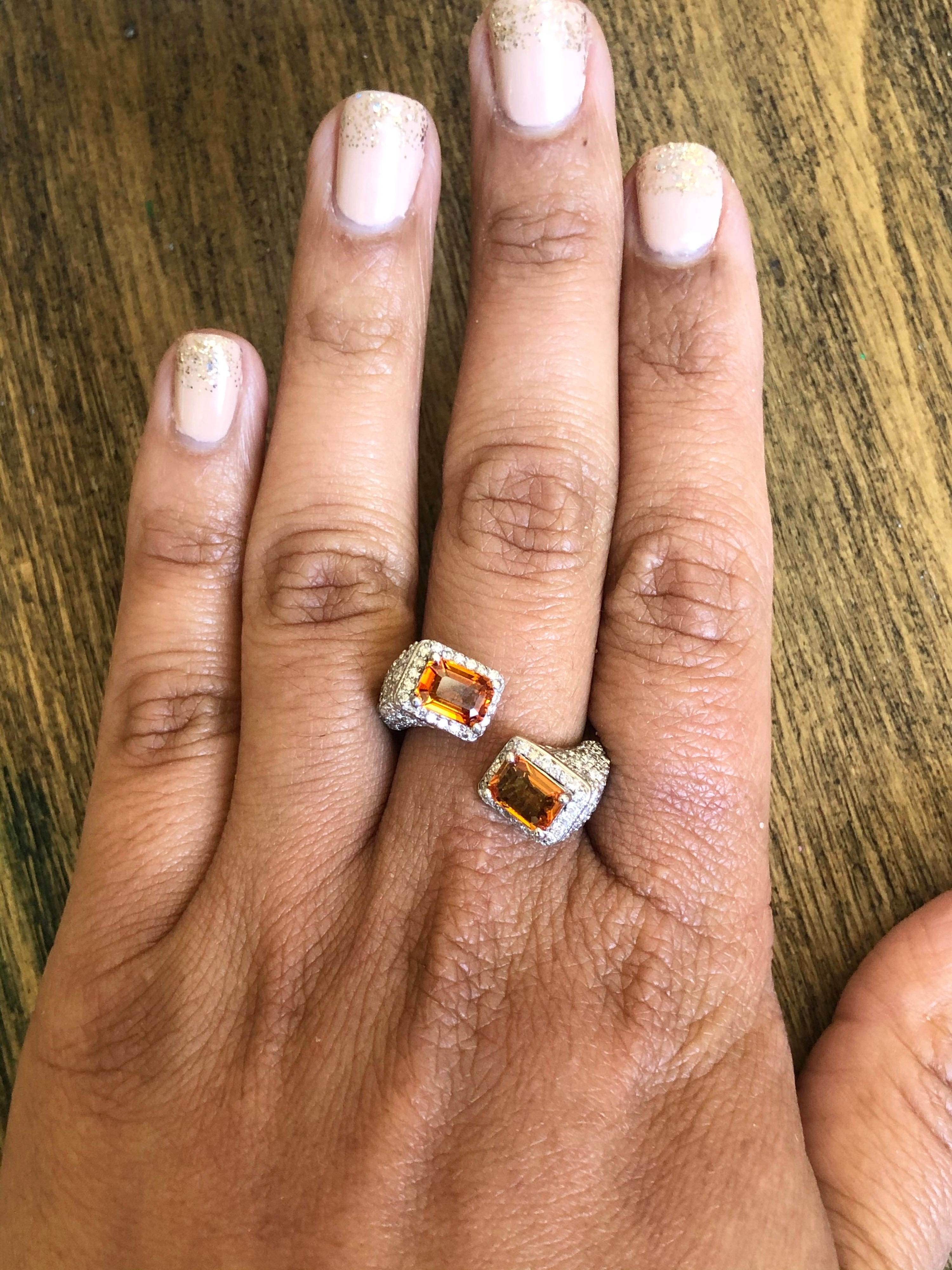 Women's Orange Sapphire Diamond 14 Karat White Gold Cocktail Ring