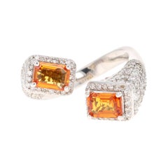 Anillo de Cóctel Zafiro Naranja Diamante Oro Blanco 14 Kilates