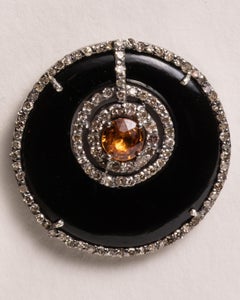 Orange Sapphire, Diamond and Black Onyx Stud Earrings