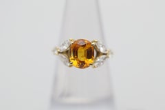 Orange Sapphire Diamond Gold Floral Ring