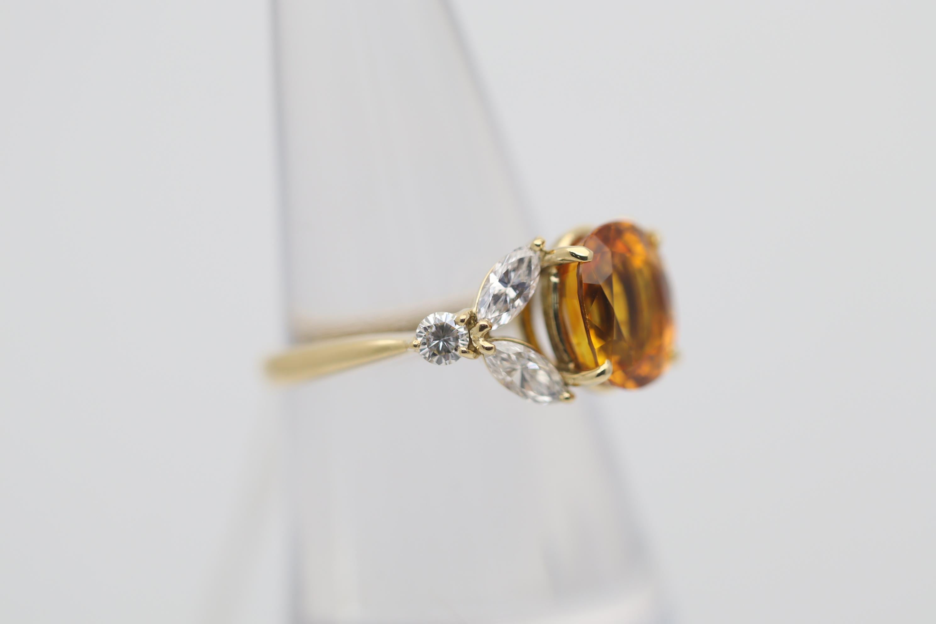 Orange Sapphire Diamond Gold Floral Ring In New Condition For Sale In Beverly Hills, CA