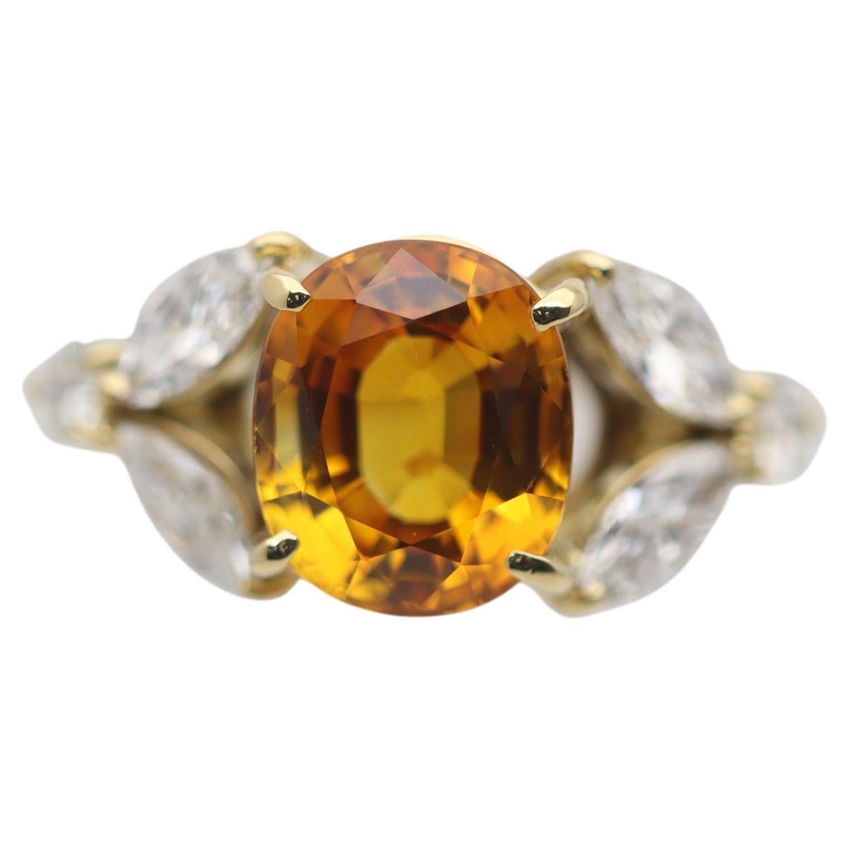 Orange Sapphire Diamond Gold Floral Ring For Sale