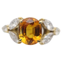 Orange Sapphire Diamond Gold Floral Ring