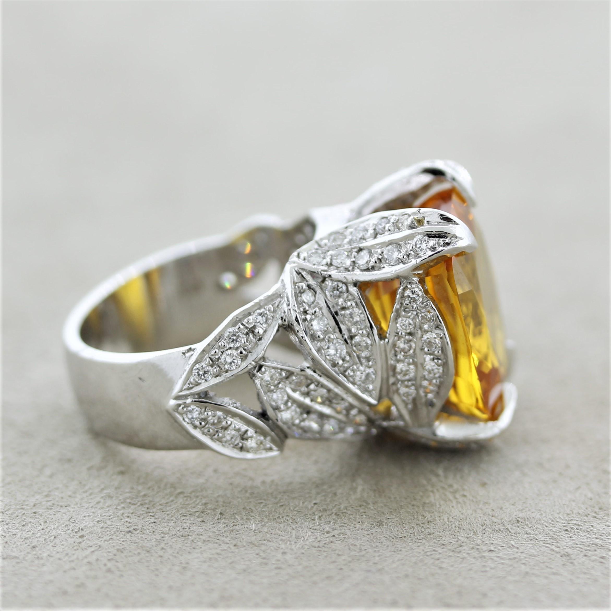 Orange Sapphire Diamond Gold Ring For Sale 1