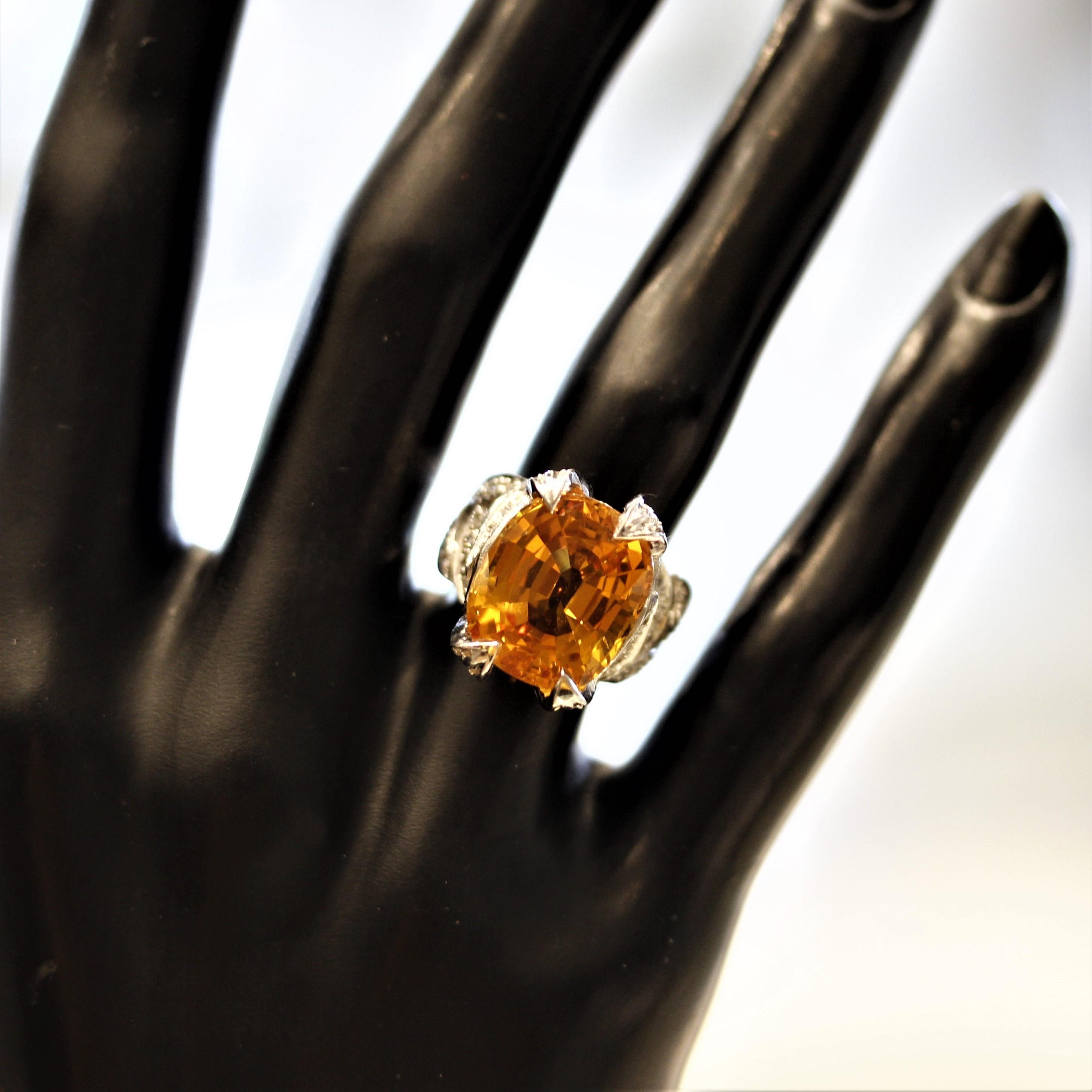 Orange Sapphire Diamond Gold Ring For Sale 2