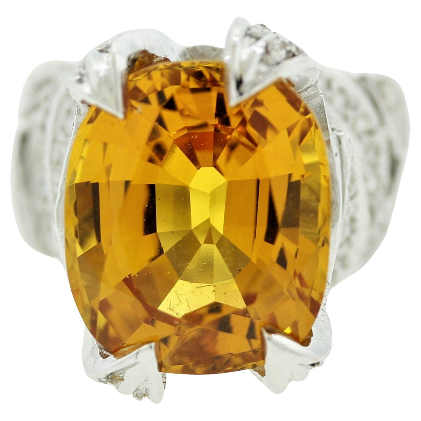 Orange Sapphire Diamond Gold Ring For Sale