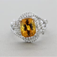Orange Sapphire Diamond Gold Ring, GIA Certified