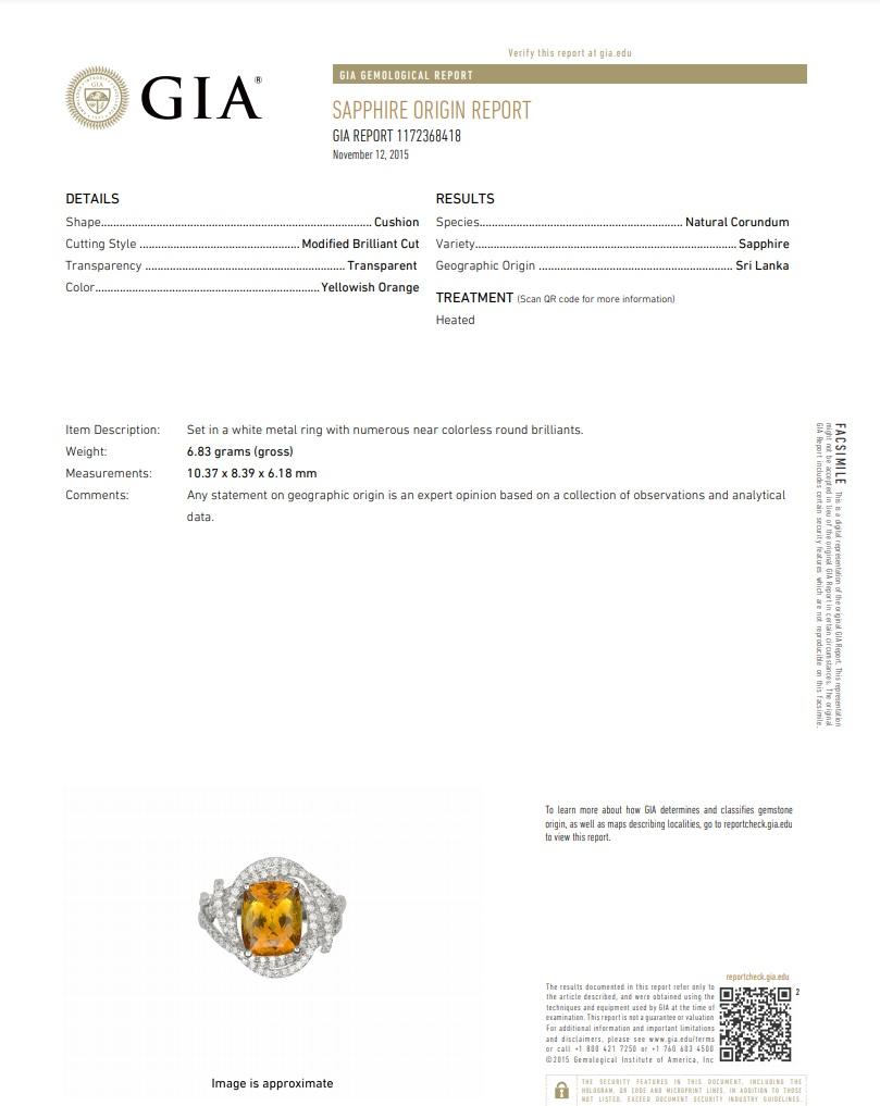 Orange Sapphire Diamond Gold Ring, GIA Certified For Sale 3