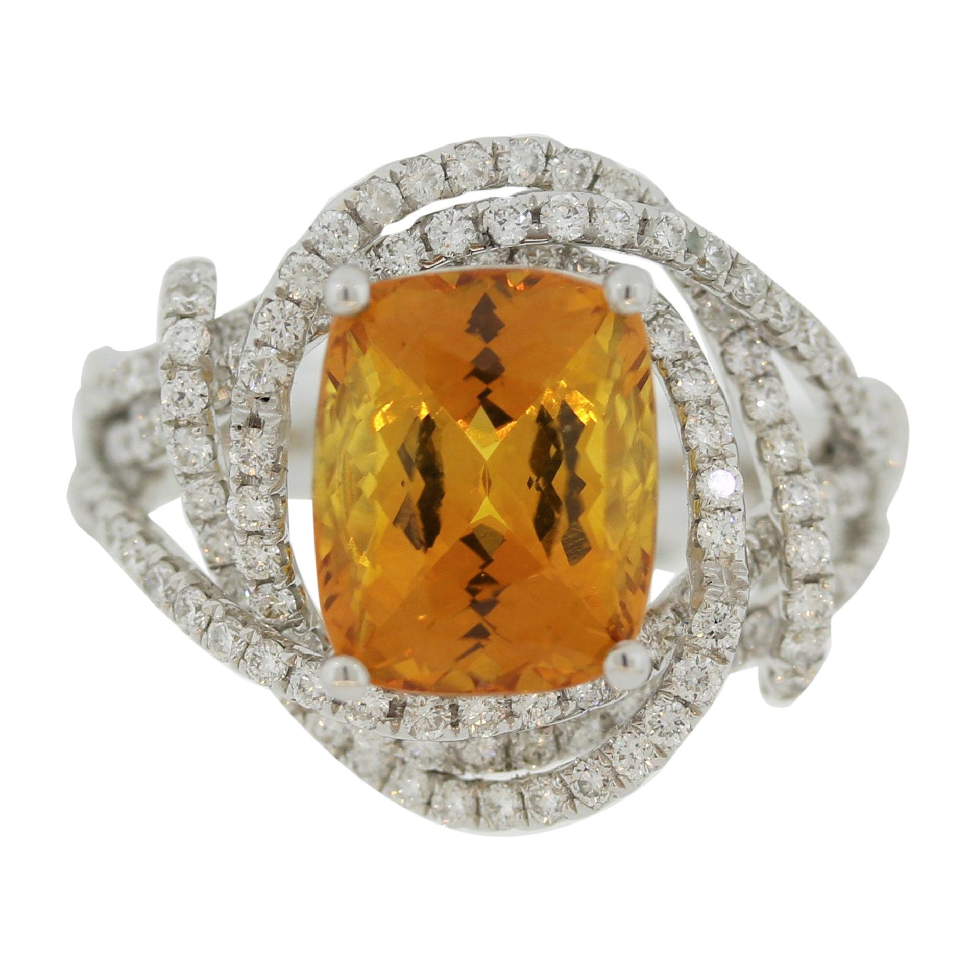 Orange Sapphire Diamond Gold Ring, GIA Certified