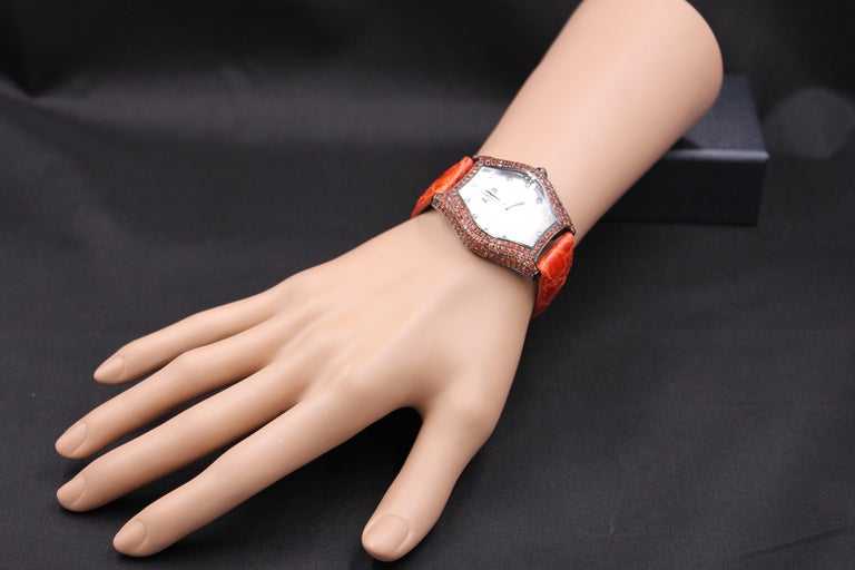Orange Sapphire Diamond 4.73 Ct Luxury Watch Orange Sapphire and Diamond Pave Dial Luxury Swiss Quartz  main image 2