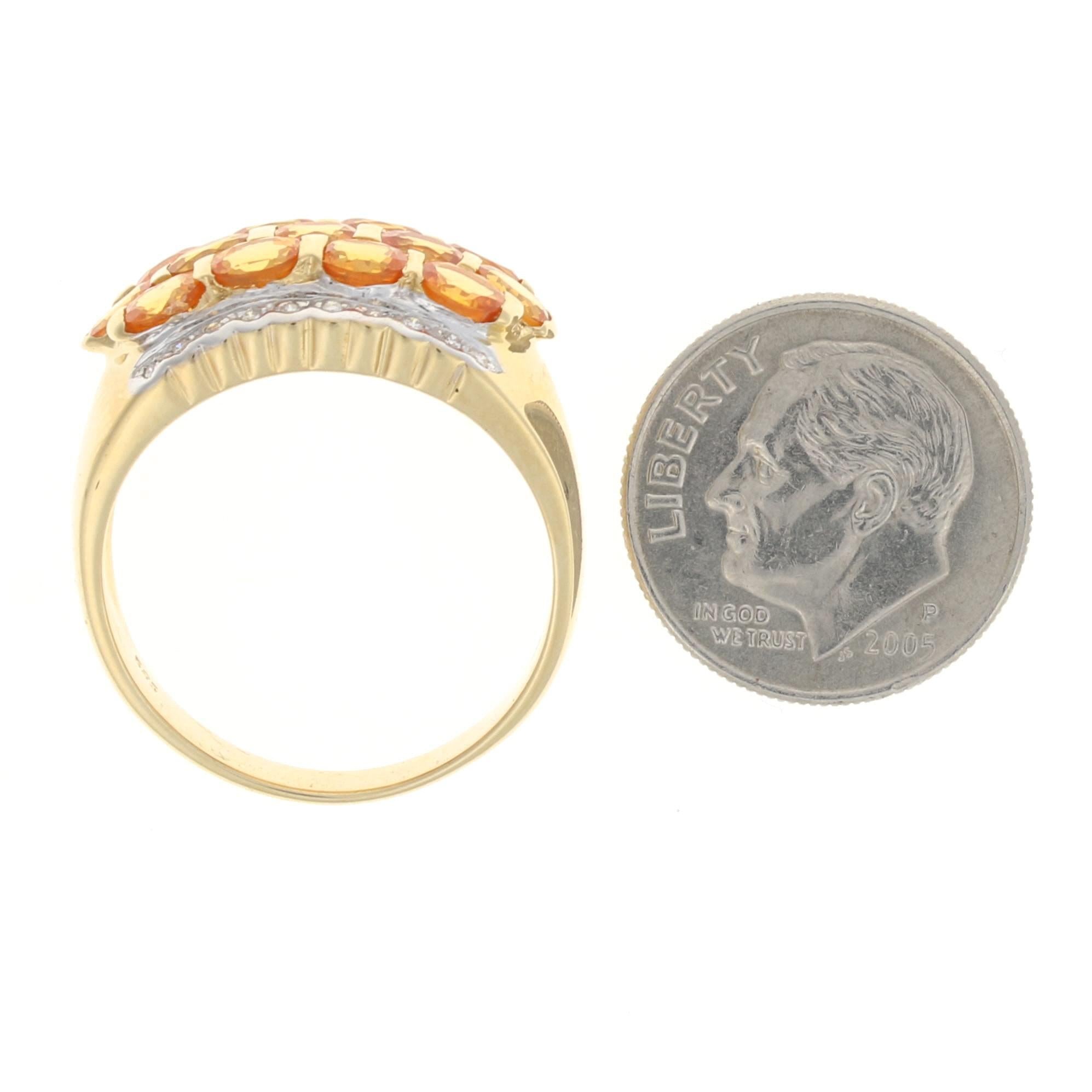 Orange Sapphire & Diamond Ring, 14k Yellow Gold Oval Cut 4.00ctw 5