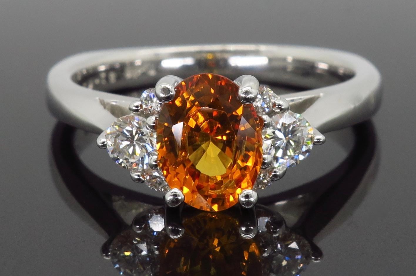 Orange Sapphire and Diamond Ring In New Condition In Webster, NY