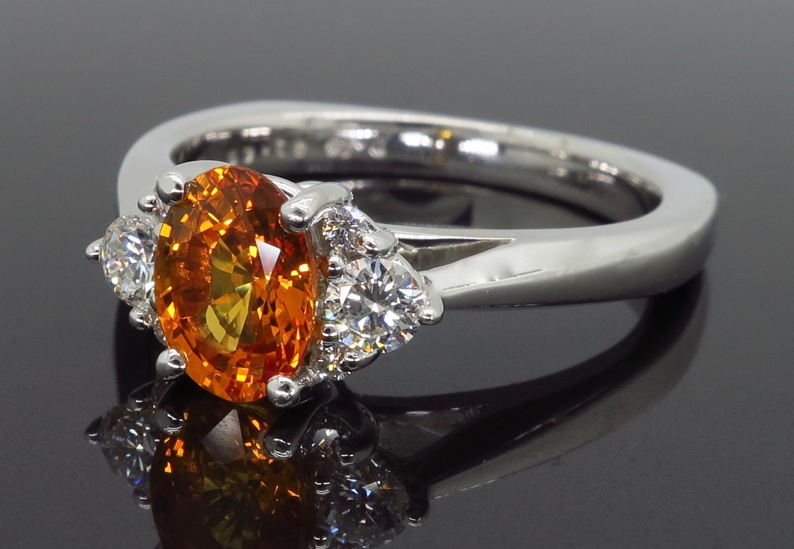 Women's or Men's Orange Sapphire and Diamond Ring
