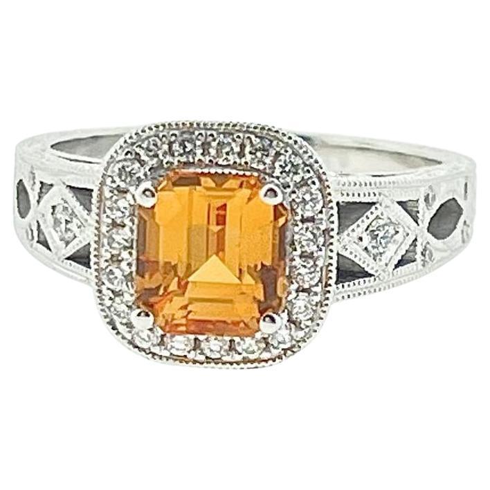 Orange Sapphire Diamond Ring For Sale