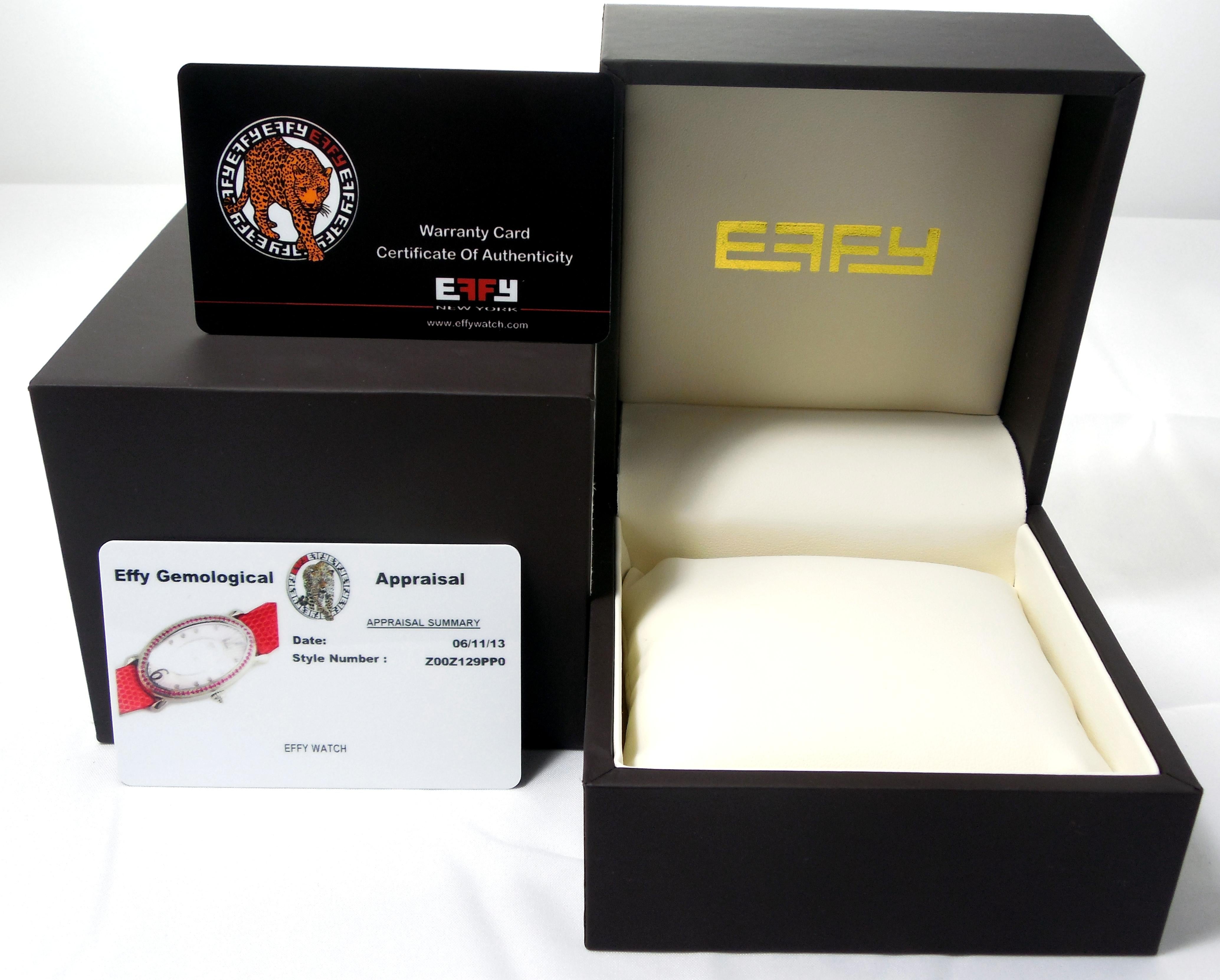 Orange Saphir Diamanten Pave Zifferblatt Luxus Schweizer Quarz Exotische Lederband Uhr (Moderne) im Angebot