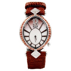 Cadran pavé de diamants saphir orange Montre suisse de luxe à quartz avec bracelet en cuir exotique