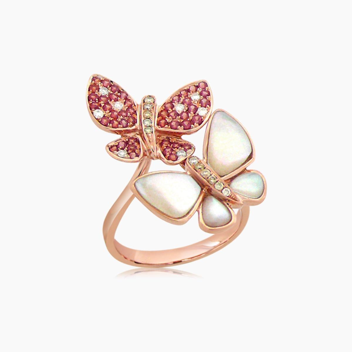 Orange Saphir & Diamanten Perle Schmetterling Sweet 18K Rose Gold Ring (Gemischter Schliff) im Angebot