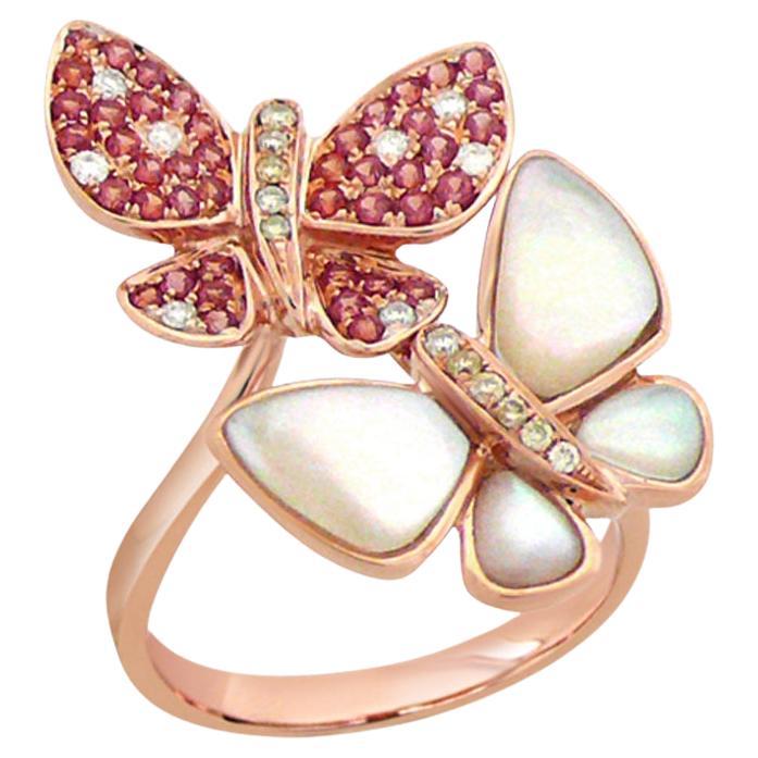 Orange Saphir & Diamanten Perle Schmetterling Sweet 18K Rose Gold Ring