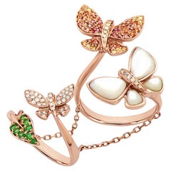 Orange Sapphire & Diamonds Pearl Pave Butterfly Sweet 18K Rose Gold Animal Ring