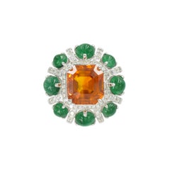 Orange Sapphire, Emerald, and Diamond Ring