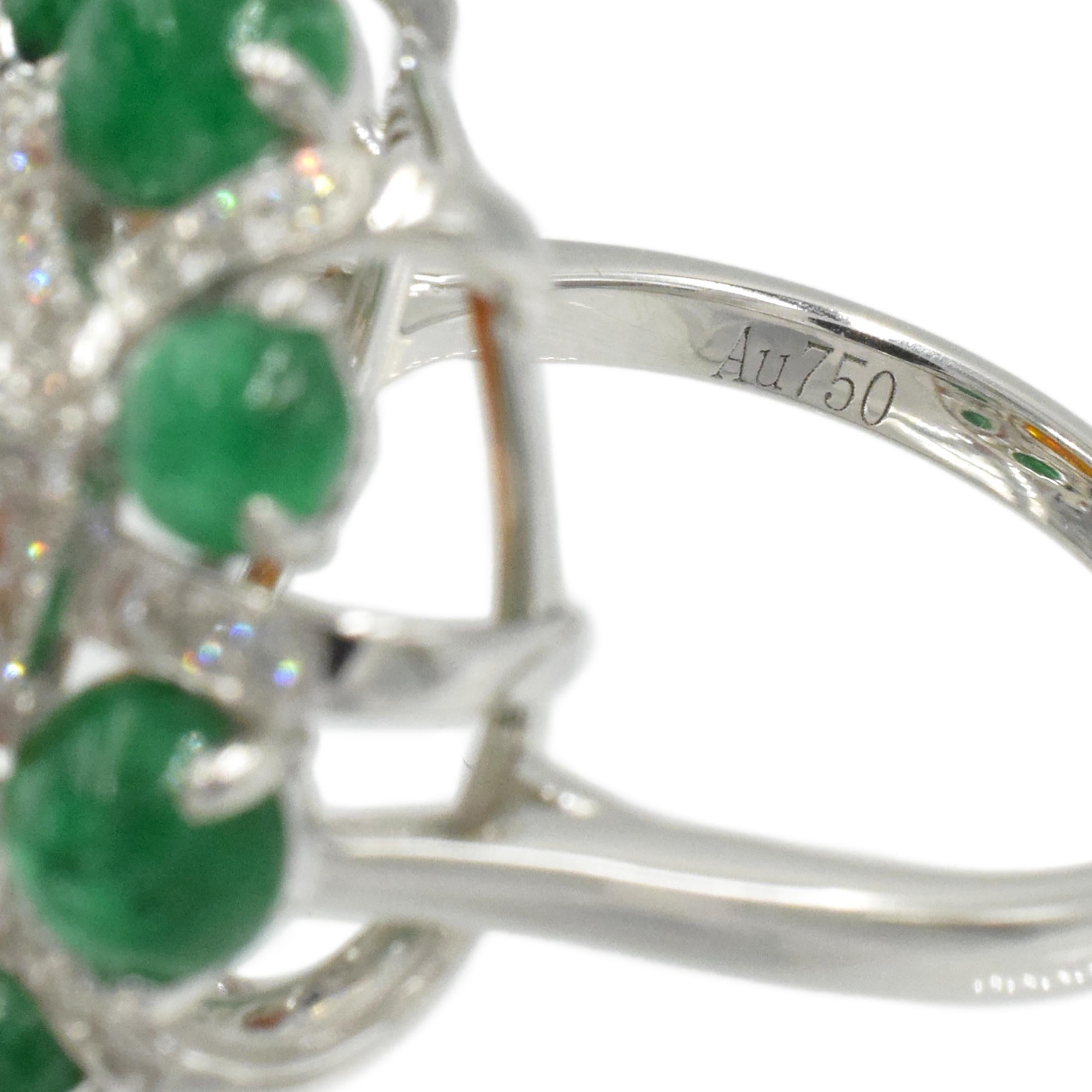 Artist Orange Sapphire, Emerald, and Diamond Ring For Sale