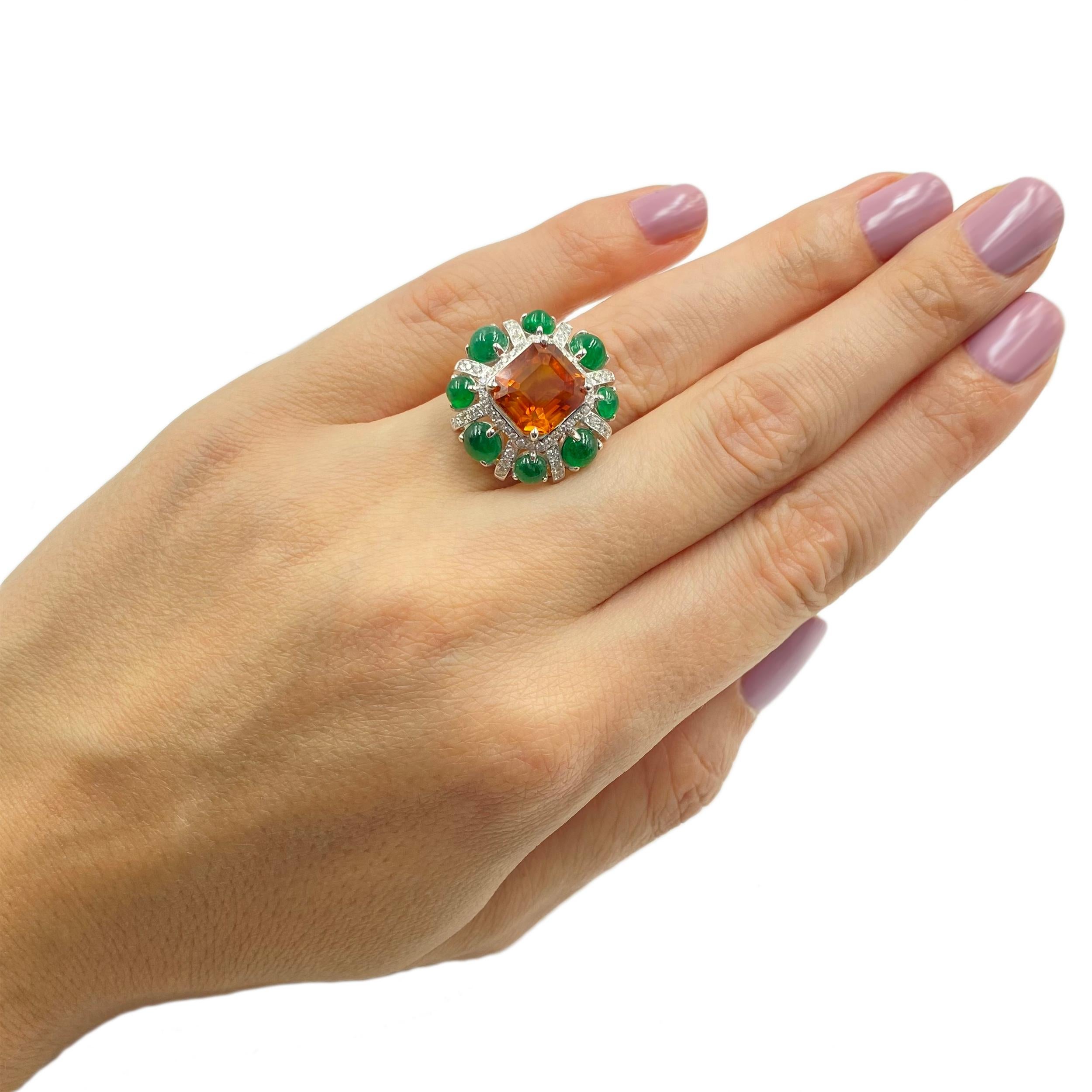 Women's Orange Sapphire, Emerald, and Diamond Ring For Sale
