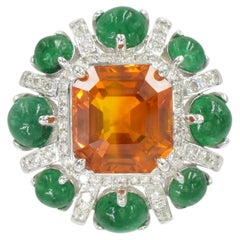 Anillo de Zafiro Naranja, Esmeralda y Diamante