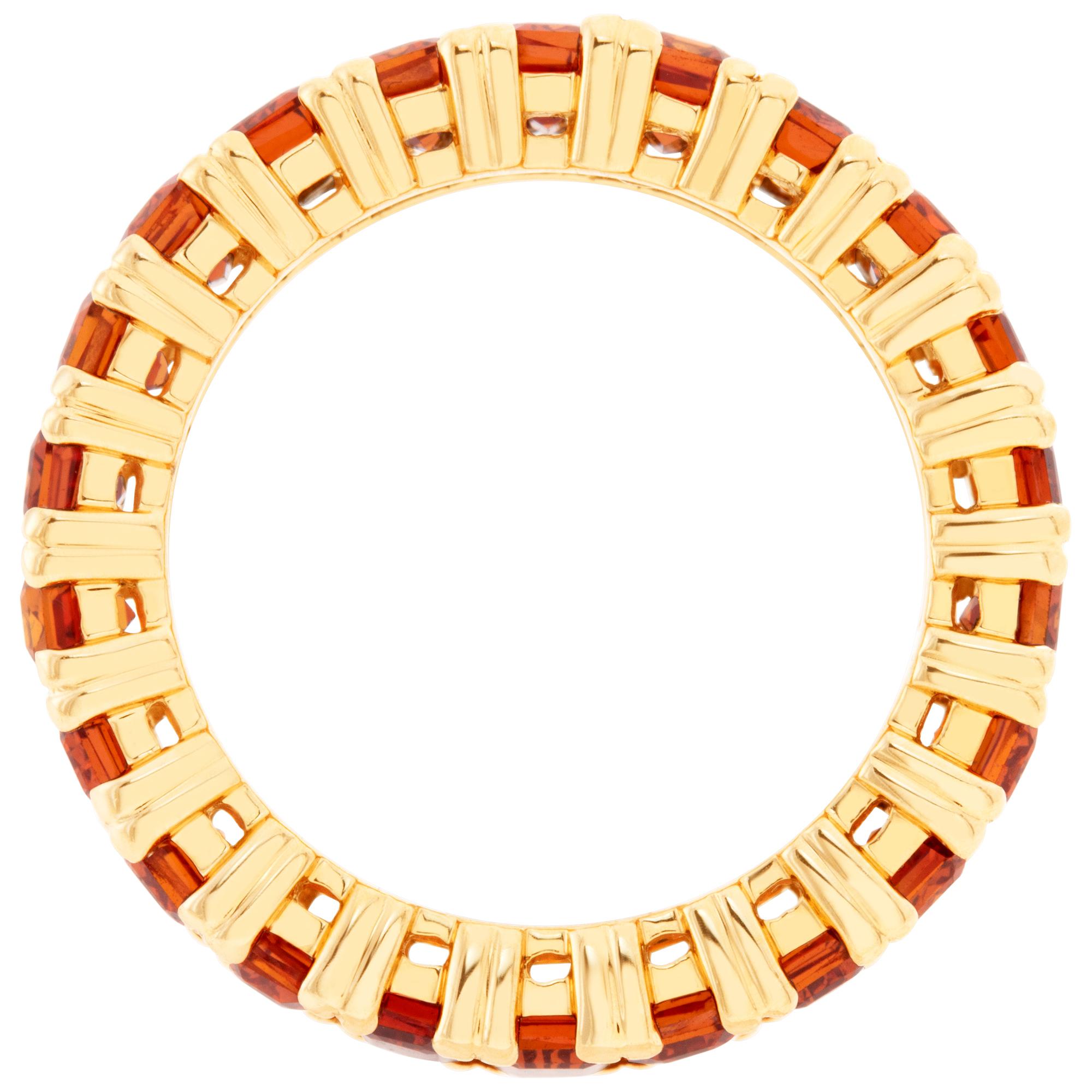 Emerald Cut Orange Sapphire Eternity Band Set in 14k Yellow Gold For Sale