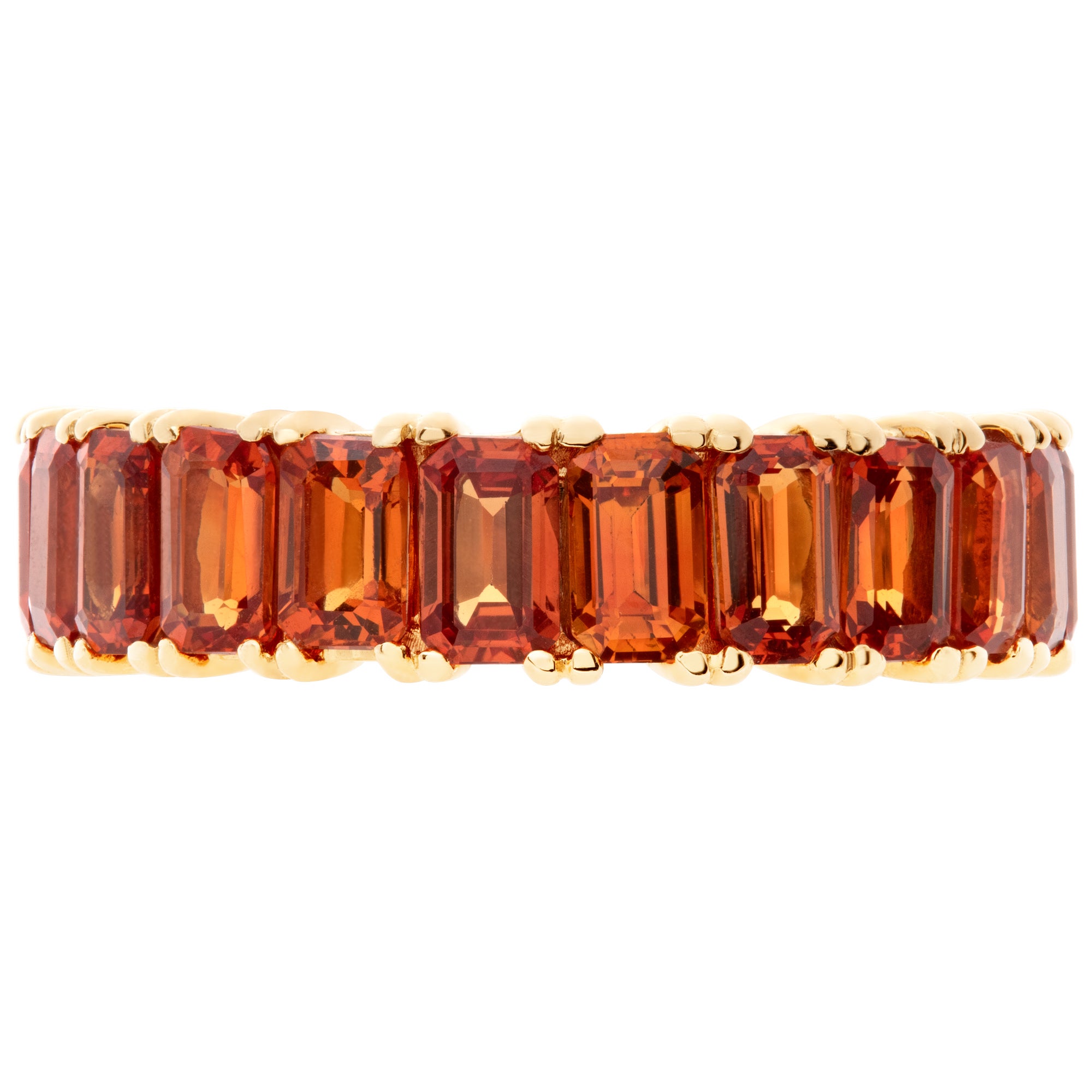 Orange Sapphire Eternity Band Set in 14k Yellow Gold For Sale