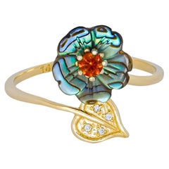 Orange gemstone 14k gold ring.