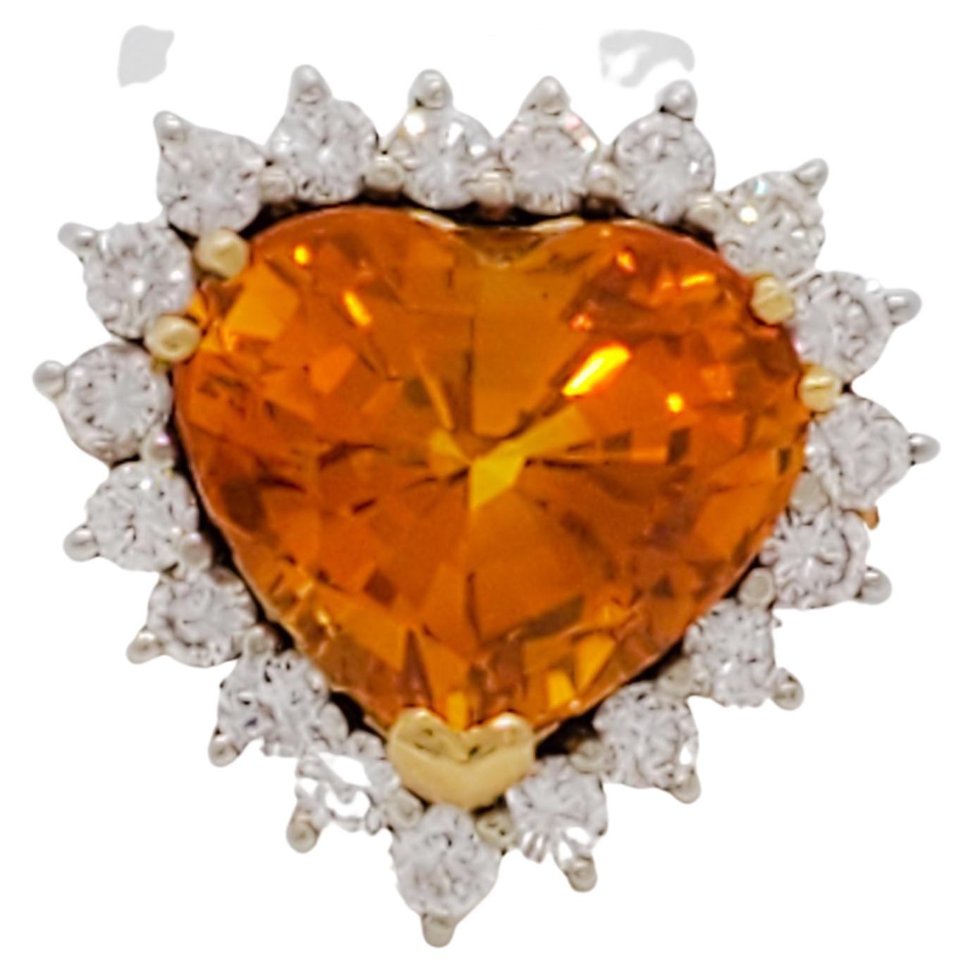 Orange Sapphire Heart and White Diamond Cocktail Ring For Sale at 1stDibs