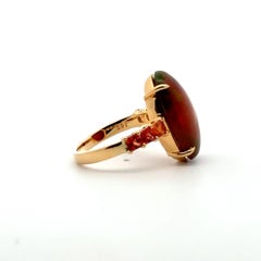 Orange Sapphire Opal Diamond 18K Yellow Gold Ring for Her