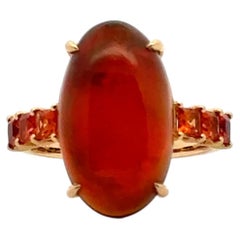 Orange Sapphire Opal Diamond 18K Yellow Gold Ring for Her