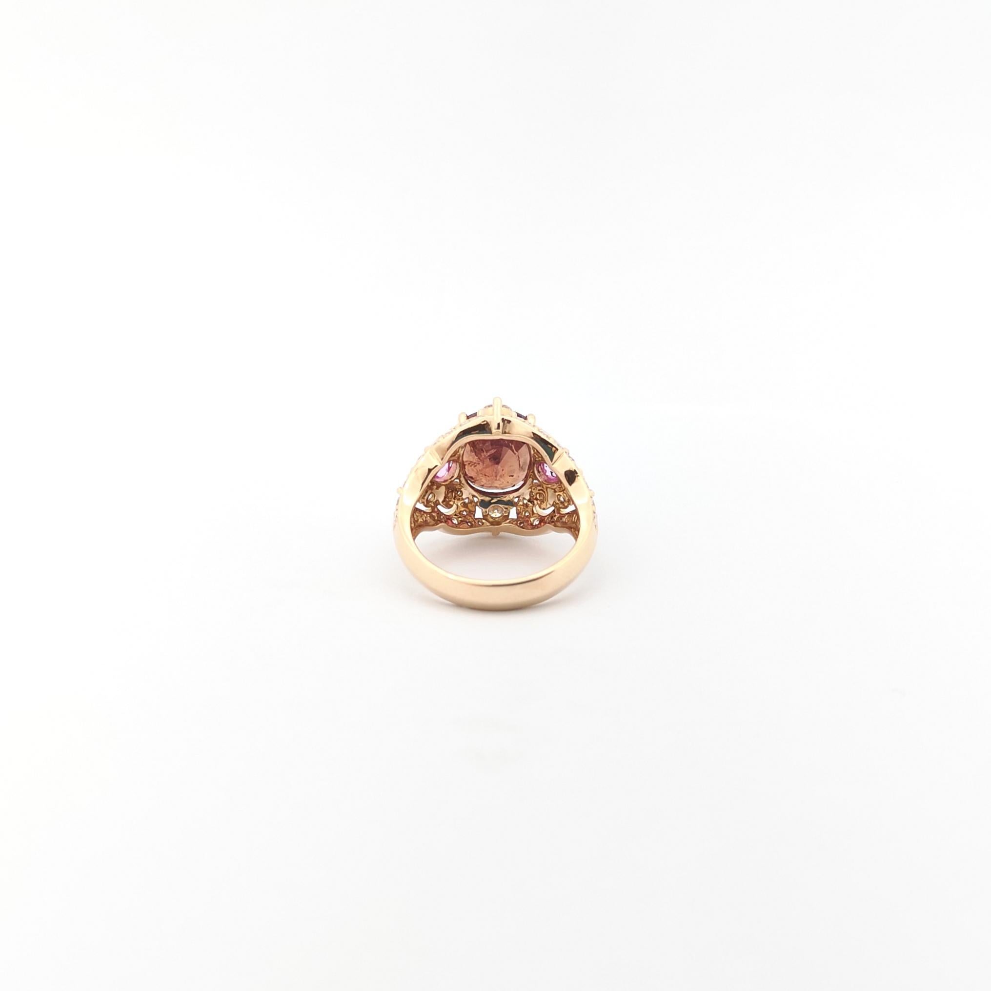 Orange Sapphire, Pink Sapphire and Diamond Ring set in 18K Rose Gold Settings For Sale 5