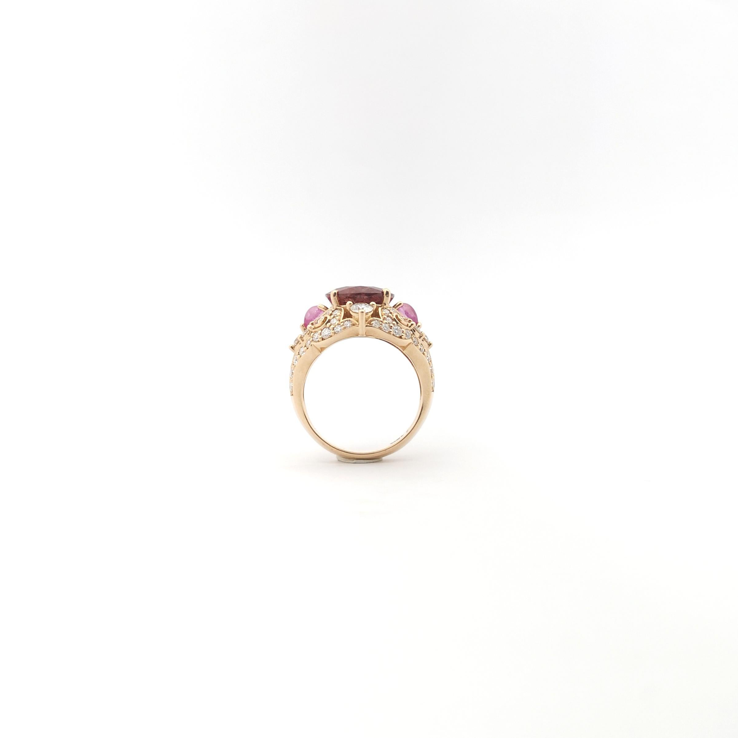 Orange Sapphire, Pink Sapphire and Diamond Ring set in 18K Rose Gold Settings For Sale 6