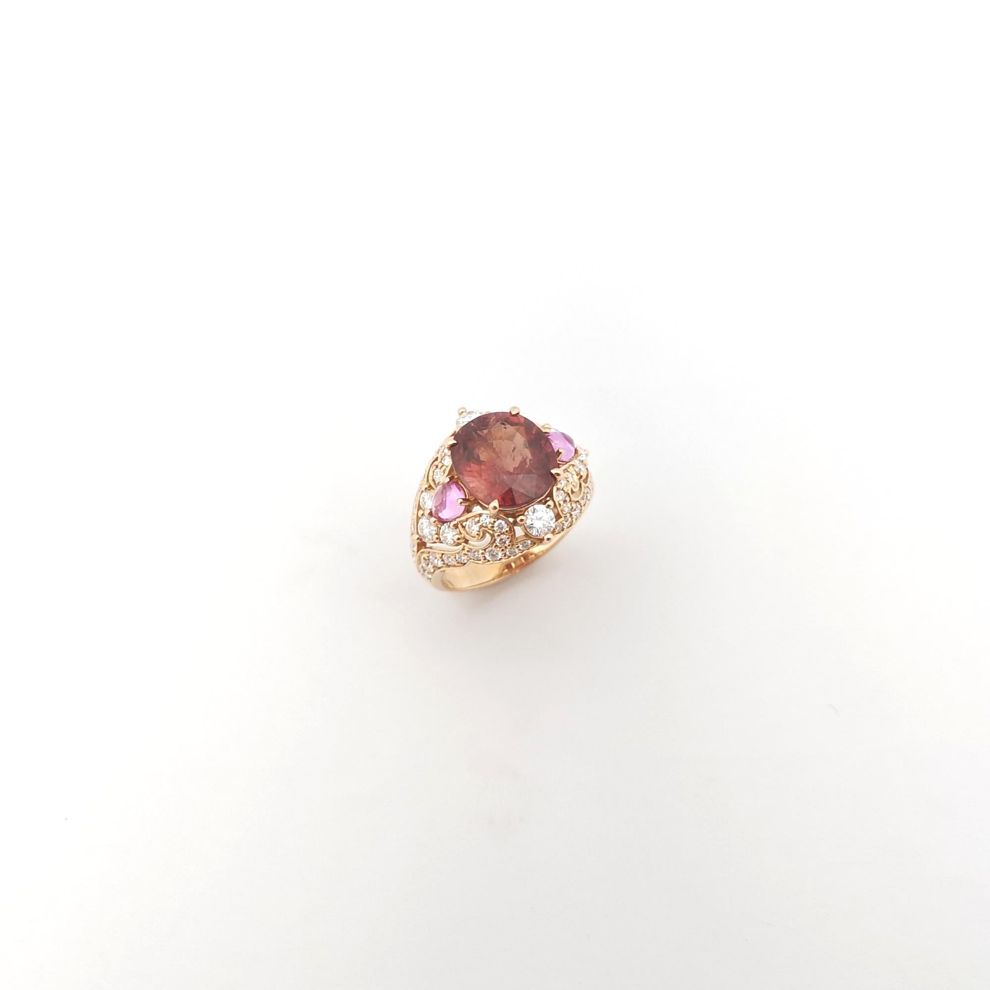 Certified Unheated Orange Sapphire, Pink Sapphire, Diamond Ring in 18K Rose Gold For Sale 7